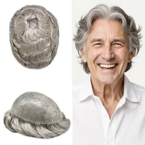 Miniatura 64 de Toupee para hombres Full Poly Mens Toupee Cabello humano Piezas para hombres Sistema de reemplazo de pelo para hombres Protesis Capilar Para Hombre