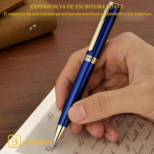 Miniatura 4 de BEILUNER Bolígrafo de gel de laca azul, impresionante bolígrafo de lujo con acabado de oro de 24 quilates, repuesto negro ADMOK, juego de regalo