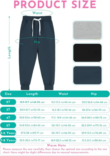 Miniatura 2 de Resinta Paquete de 3 pantalones deportivos de algodón para niños pequeños, pantalones deportivos con bolsillo, ropa de entrenamiento