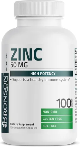 Miniatura 3 de Bronson Zinc 50mg Complejo Complejo de Apoyo Inmunológico de Alta Potencia, Antioxidante y Salud de la Piel - Sin OGM, 100 Cápsulas Vegetarianas