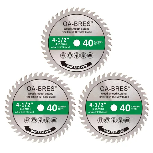 Miniatura 11 de Paquete de 3 hojas de sierra circular compacta con punta de carburo 24T TCT de 4-1/2 pulgadas con eje de 3/8 pulgadas, uso general para cortes