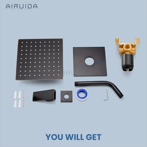 Miniatura 9 de Airuida Juego de grifo de ducha para baño, sistema de ducha de lluvia de 8 pulgadas, cabezal de ducha cuadrado de una sola función, 1 mango