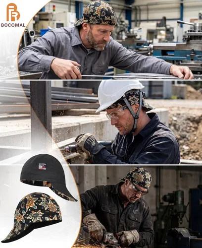 Miniatura 4 de BOCOMAL Gorro de Soldadura Resistente al Fuego CAT2 de Peso Medio con Estampado, Gorras de Soldador de 6 Paneles - Juego de 2