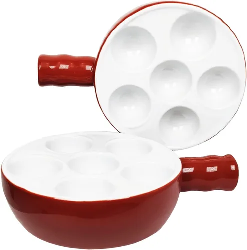 Plato de cerámica para hornear, para aperitivos, caracoles a la parrilla, vieiras, vajilla de 6.22 pulgadas (2 piezas) con asa, apta para horno,
