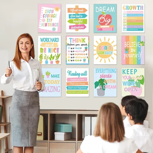 Miniatura 4 de 12 pósteres motivacionales para el aula, mentalidad de crecimiento, arte de pared educativo para profesores, decoración de tablero de anuncios