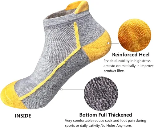 Miniatura 4 de J.WMEET Mens Low Cut Ankle Athletic Socks Cotton Mesh Cushioned Running Ventilation Sports Tab Socks