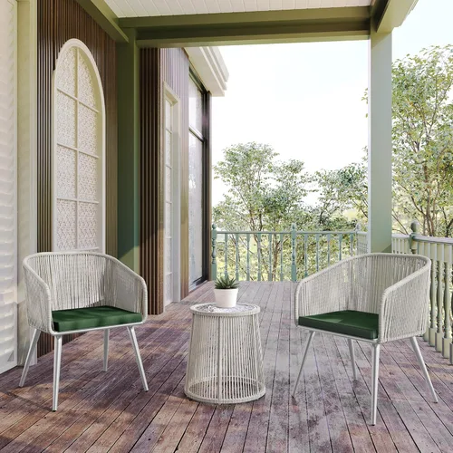 East Oak Juego de 3 piezas para patio bistró, juego de conversación de patio con 2 sillas ergonómicas anchas, cojines y mesa auxiliar de cristal,