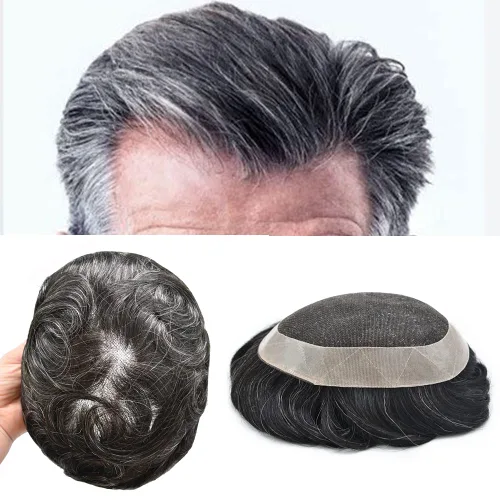 Miniatura 14 de Toupee para hombres, postizos, sistema de reemplazo de cabello de encaje francés para hombres, pieza de pelo polivinílico para hombres, sistema