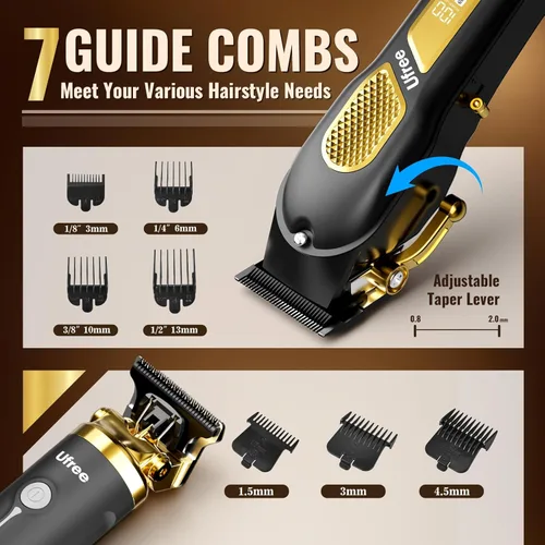 Miniatura 7 de Ufree Juego de cortapelos para hombres, cortapelos y recortadores, cortapelos de peluquería inalámbricos, kit de aseo, regalos para hombres