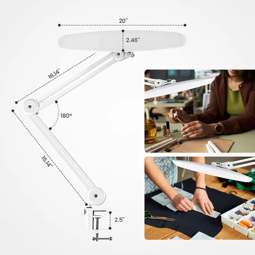 Miniatura 6 de Lámpara LED de escritorio de 1600 lúmenes, 24 W, lámpara de trabajo de arquitecto súper brillante de 20 pulgadas, 3 modos de luz, atenuación