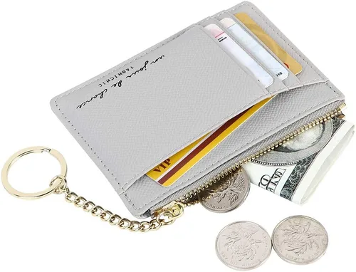 Miniatura 2 de 8 tarjetas para mujer, diseño minimalista delgado, monedero, monedero, bolsillo frontal, Gris, Casual