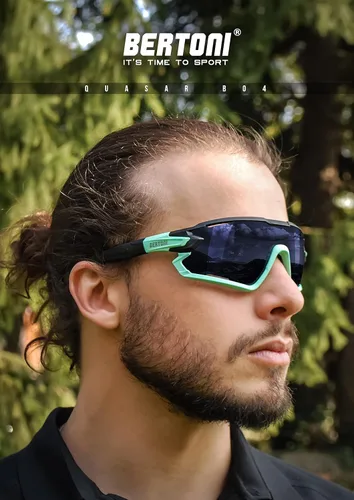 Miniatura 5 de Bertoni Gafas de sol deportivas polarizadas fotocromáticas ciclismo MTB con prescripción portador QUASAR Negro-Aguamarina/Espejo Azul