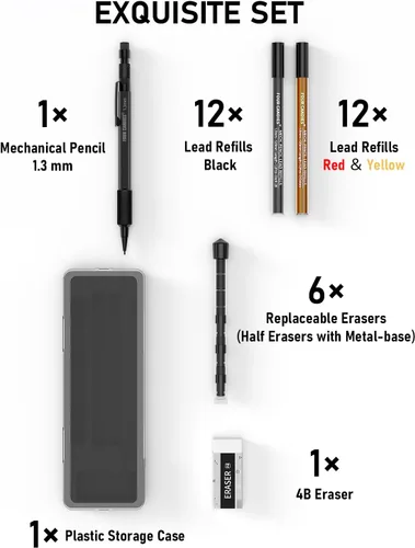 Miniatura 6 de Four Candies Juego de lápices mecánicos de 1.3mm con 24 repuestos de plomo, lápiz de carpintero de metal resistente a la intemperie para uso pesado