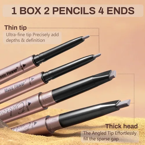 Miniatura 2 de [Paquete de 2]Lápiz de cejas, resistente al agua, maquillaje de cejas con dos extremos, kit profesional de mejora de cejas con cepillo para cejas