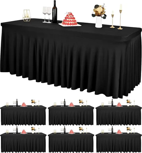 Miniatura 12 de 2 Packs Black Spandex Table Clothes for 6 Foot Rectangle Tables, Wrinkle Resistant Fitted Tables Cover, Washable Stretch Table Skirts for Weddings
