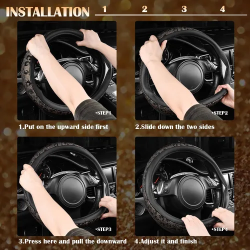 Miniatura 6 de CAR PASS - Funda de volante con diamantes brillantes de imitación y patrón de leopardo, con cristales de imitación brillantes para mujer