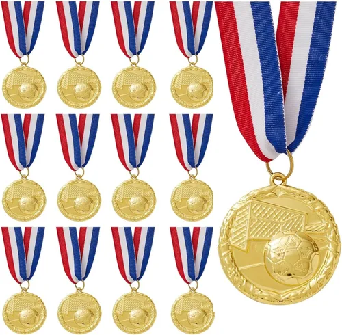 Miniatura 8 de Juvale Paquete de 12 medallas de premio para adultos, trofeos de participación en equipo con cinta de rayas rojas, blancas y azules, recuerdos