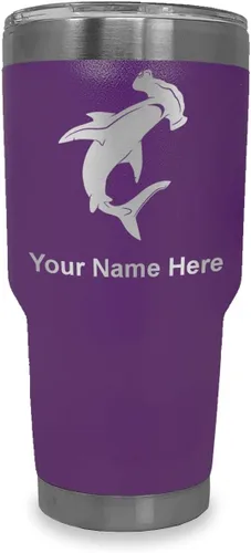 Miniatura 24 de LaserGram Vaso aislado al vacío de 20 onzas, tiburón martillo, grabado personalizado incluido (negro)