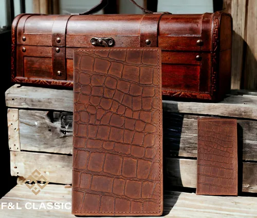 Miniatura 6 de F&L CLASSIC Billetera de cuero genuino RFID con aspecto vintage, billetera larga plegable para hombres, Classic