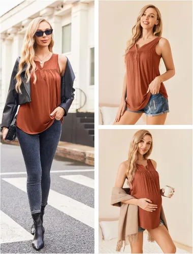 Miniatura 4 de Ekouaer Camisetas sin mangas para lactancia materna para mujer, de doble capa, ropa de embarazo de verano