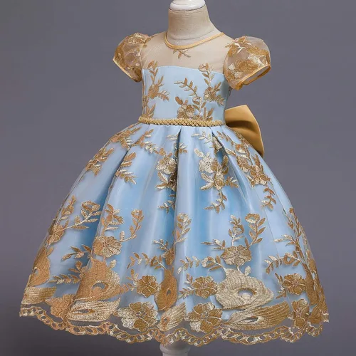 Miniatura 4 de NNJXD - Elegante vestido de princesa con cinturón de lazo de tul de algodón y estampado de flores
