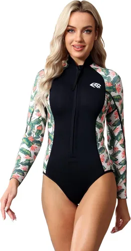 Miniatura 7 de Traje de neopreno de 0.118 in (3 mm) para mujer, traje corto para mujer para aguas frías con mangas largas, traje de buceo con cremallera frontal