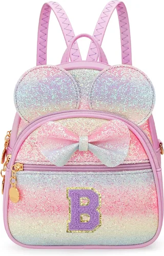 Miniatura 35 de KKXIU Mochilas Mini con Moño Inicial para Niñas y Mujeres, Linda Mochila Pequeña con Asa de Bolso, Regalos Personalizados para Niños, Arcoíris