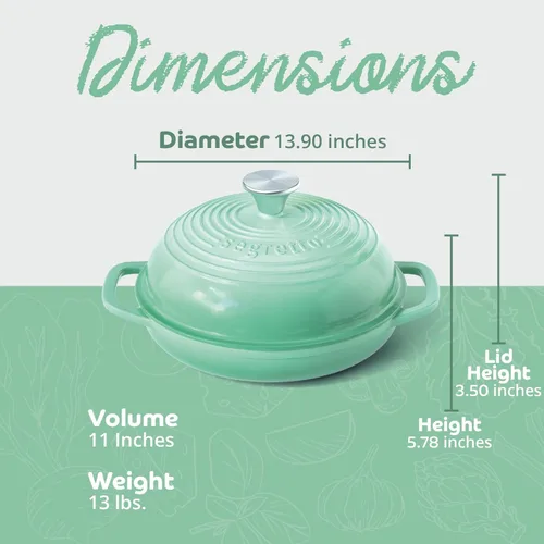 Miniatura 2 de Sartén de hierro fundido esmaltado con tapa, horno de pan verde de 11 pulgadas, molde para hornear masa madre de hierro fundido, horno holandés
