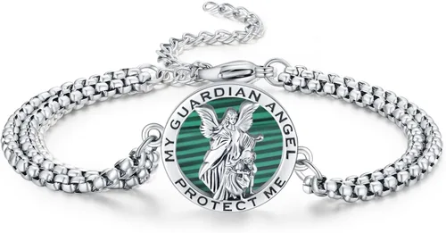 Miniatura 68 de Pulsera unisex de San Miguel/Cristóbal/Benedicto/Jude/José/Guadalupe/Ángel de la Guarda/Santa Muerte Pulsera de plata de ley 925 con cadena de doble