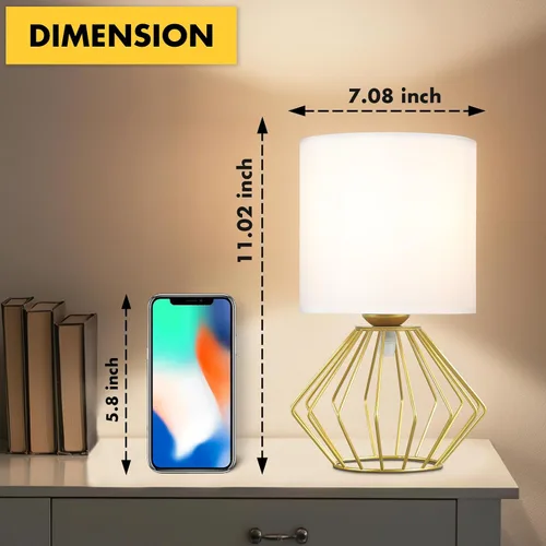 Miniatura 2 de Juego de 2 lámparas de mesa Hamilyeah, lámparas de mesita modernas con pantalla de tela blanca, lámparas de pie industriales con interruptor