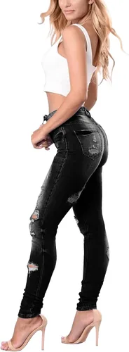Miniatura 37 de KUNMI - Pantalones de mezclilla clásicos de cintura alta para mujer, elásticos, con efecto de levantamiento de glúteos, ajustados