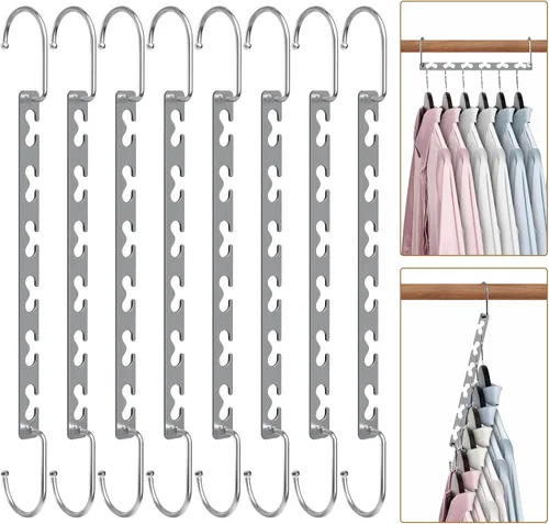 Perchas de ahorro de espacio para ropa, paquete de 8 perchas de metal resistentes, organizador de armario, colgador mágico en cascada, organizadores