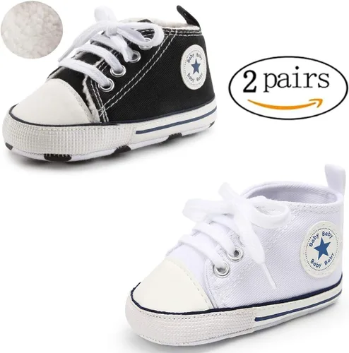 Miniatura 5 de KIDSUN - Zapatos deportivos unisex de caña alta para bebés, mezclilla de lona, suela antideslizante, suaves, para los primeros pasos
