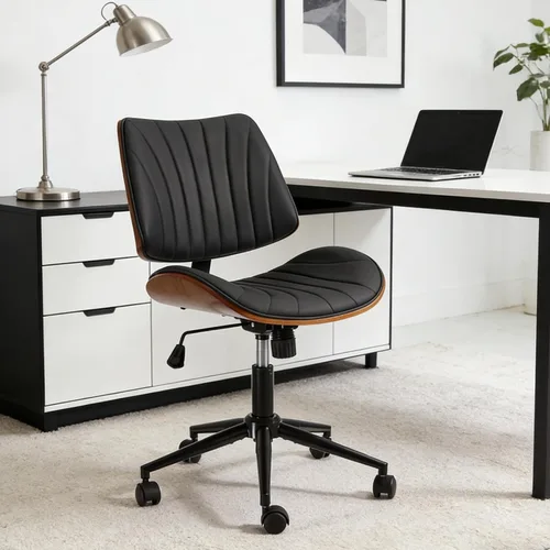 Miniatura 10 de EROMMY Silla de escritorio de oficina sin brazos, con respaldo de madera, silla de escritorio de oficina pequeña, sin brazos, altura ajustable, Beige