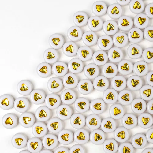 Miniatura 5 de Melius 500 cuentas acrílicas de corazón para pulseras, joyería, manualidades (4 x 7 redondas, corazón dorado)
