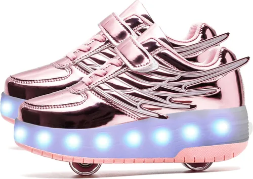 Miniatura 22 de AIkuass Zapatos con ruedas LED y USB recargables, zapatillas de patinaje con luces para niños y niñas