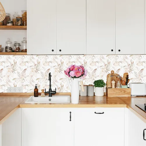 Miniatura 3 de Blooming Wall Papel tapiz de pared con diseño floral de hojas tropicales rojas en acuarela para decoración de pared, 14.5 pies cuadrados/rollo