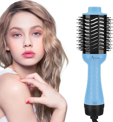 Aima Beauty Salon - Cepillo de aire caliente, secador de pelo de un solo paso y voluminizador, cepillo secador de pelo mejorado 4 en 1, color azul
