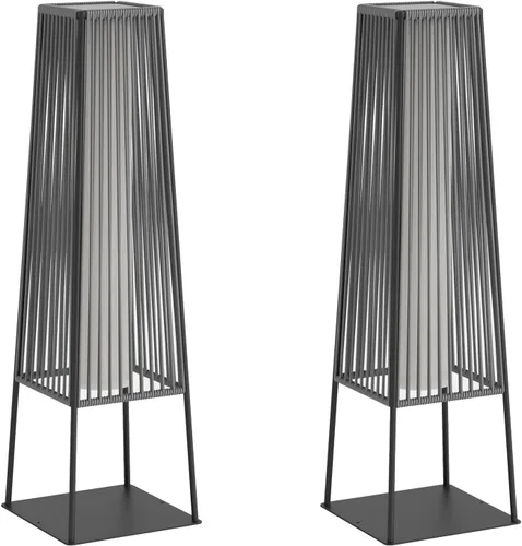 Miniatura 10 de Juego de 2 lámparas de pie para exteriores, faroles solares de ratán impermeables para exteriores, para balcón, terraza, jardín y patio (natural)