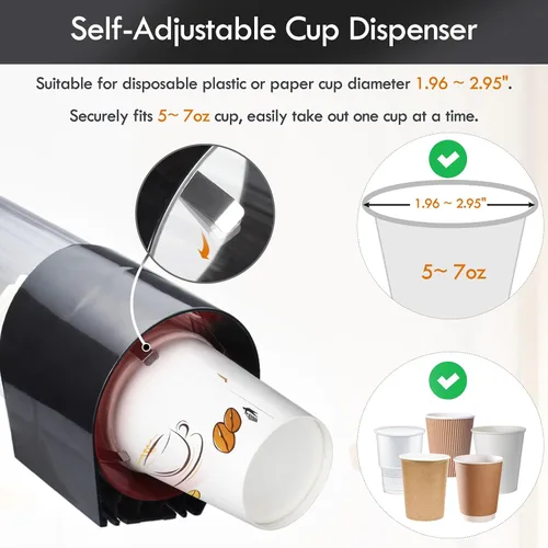 Miniatura 4 de LBTING Dispensador de vasos, enfriador de agua, soporte para tazas de 5 a 7 onzas, cono o fondo plano, montaje en pared de placa de pasta