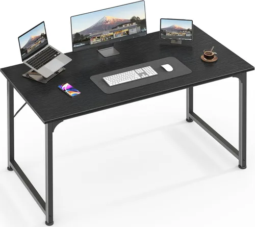 Huuger - Escritorio de oficina moderno y sencillo, escritorio para juegos de 40 pulgadas con almacenamiento, marco de metal negro, amplio espacio
