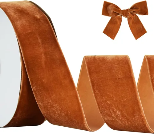 TONIFUL Cinta de terciopelo marrón de 1-1/2 pulgadas x 10 yardas, cintas de terciopelo vintage, para decoración de coronas de Navidad, adornos