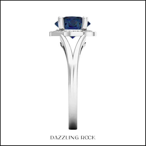 Miniatura 298 de Dazzlingrock Collection Anillo de compromiso redondo de 0.276 in con halo de diamante blanco y vástago dividido para ella en oro macizo de 14
