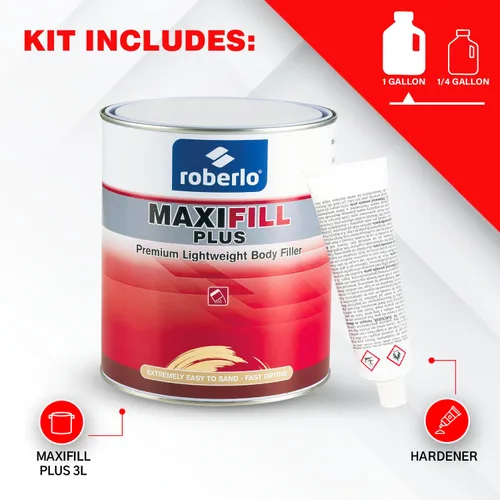 Miniatura 3 de Roberlo Maxifill Plus Premium - Relleno ligero de carrocería de 3 litros + endurecedor - Fácil de lijar, alta capacidad de dispersión