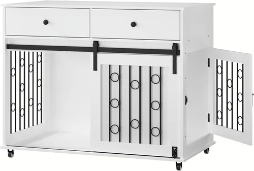 Miniatura 9 de Jaula para perros de alta resistencia, jaula de metal fuerte para perros grandes con 4 ruedas con cerradura (negro, 52 pulgadas)