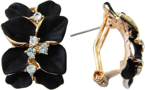 Miniatura 3 de Navachi - Aretes coloridos de cristal blanco chapados en oro de 18 quilates con diseño de flores esmaltadas y broche omega