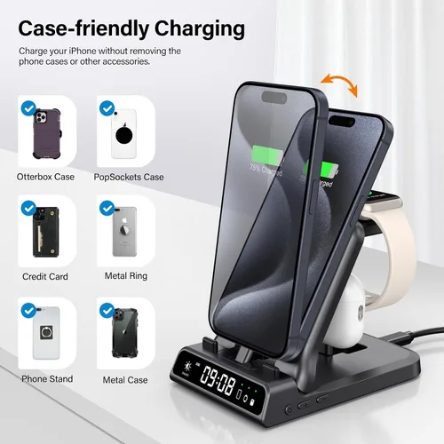 Miniatura 4 de Estación de carga rápida USB C de 25 W para iPhone Air 17 16 15, cargador 3 en 1 para Apple Watch Series 11 10 9 8 7 6 5 4 Ultra 2 Ultra