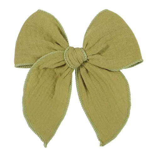 Miniatura 7 de Lazo de pelo de fábula amarillo oscuro de 5.5 pulgadas: pinza de pelo de algodón de lino hecha a mano para niñas - 1 unidad