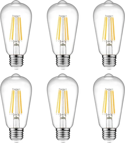 Ascher – Bombillas LED Edison vintage, 6 W, equivalentes a 60 W de bombillas incandescentes, no regulables, luz blanca cálida 2700K, bombillas de