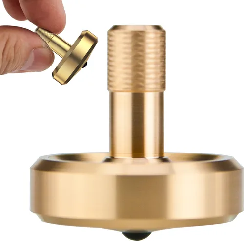Miniatura 10 de DjuiinoStar Peonza de Latón Premium: Agarre Largo Profundamente Grabado, Tiempo de Giro Largo, Se Estabiliza Rápidamente, Trabajo Metálico Exquisito